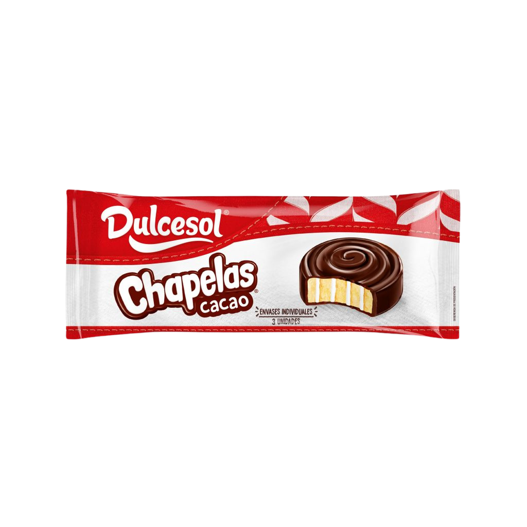 Dulcesol Chapelas cacao chocolate bar packaging on a white background
